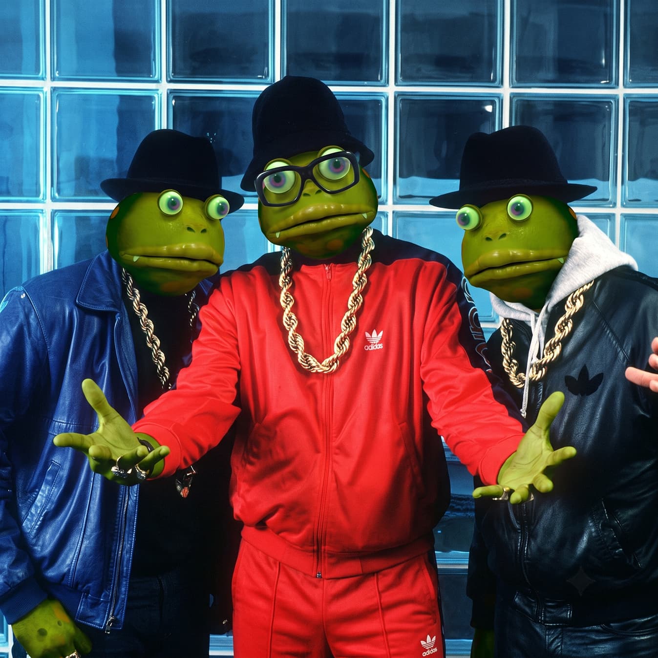 Three Toaders toading in tracksuits